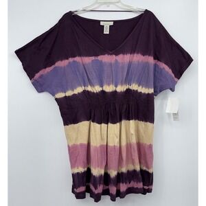 Vintage Roamans Women‎ 2X Tie Dye Cotton Casual Top Art Boho Coastal Beach Retro